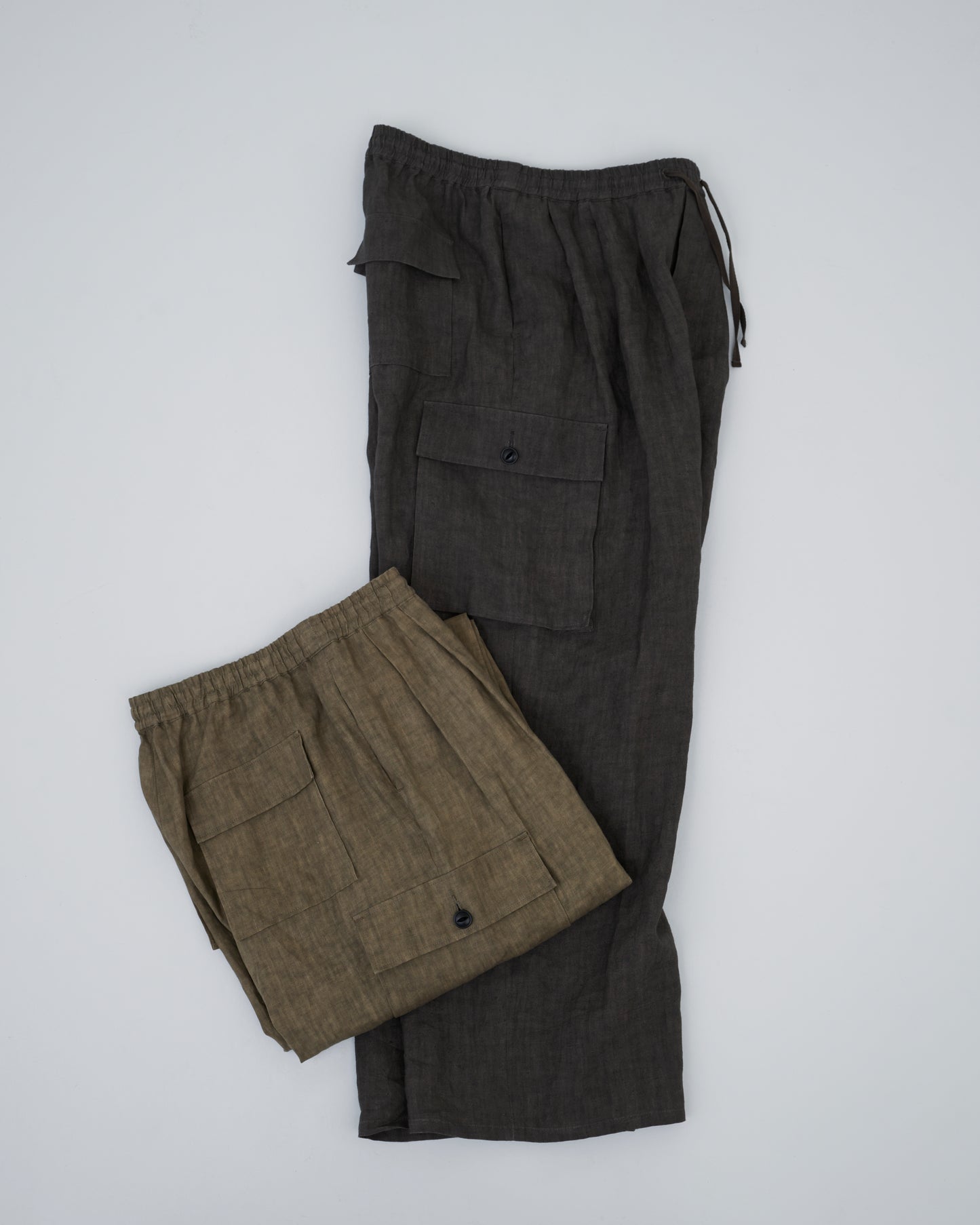 SUMI LINEN WIDE EASY CARGO PANTS, KHAKI