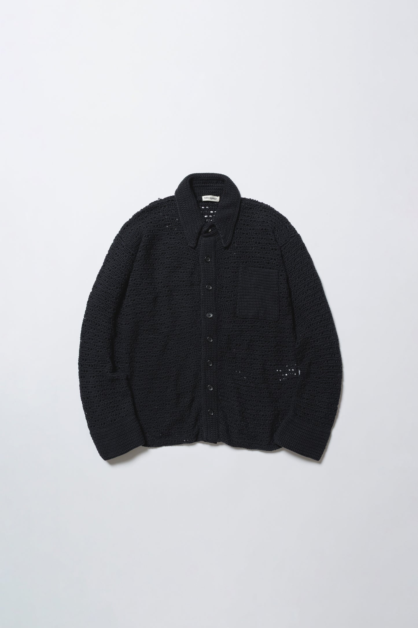 HAND KNITTING MESH SHIRT, BLACK