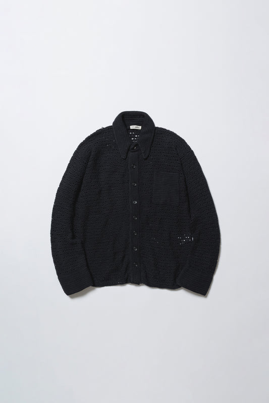 HAND KNITTING MESH SHIRT, BLACK
