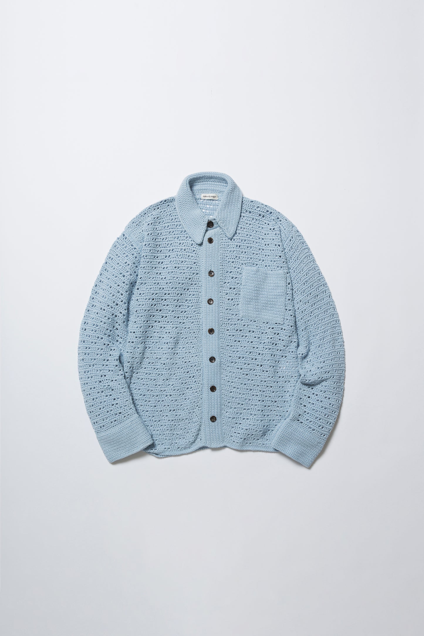 HAND KNITTING MESH SHIRT, STEEL BLUE
