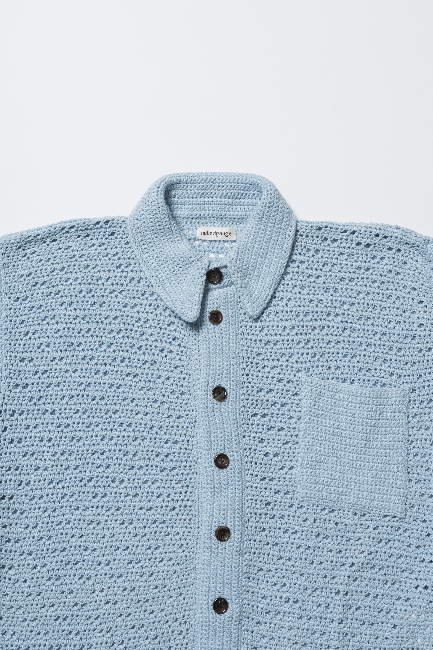 HAND KNITTING MESH SHIRT, STEEL BLUE