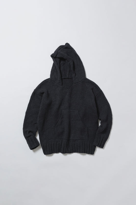 HUNDSPUN KNIT HOODIE, BLACK