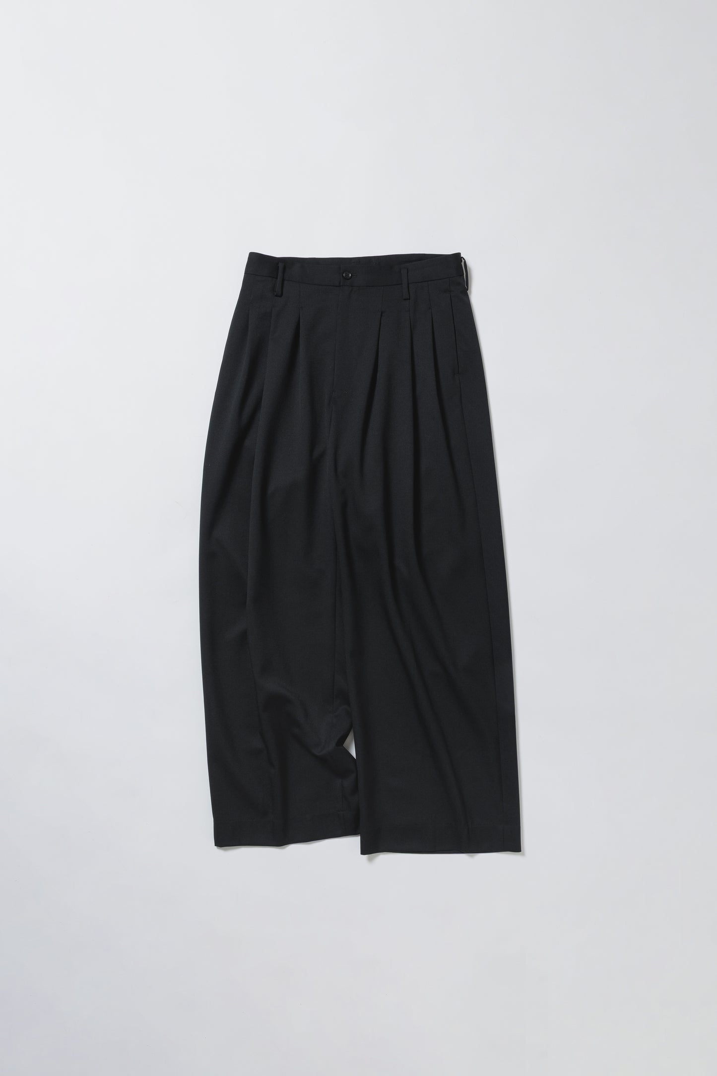 WOOL GABARDINE 3PLEAT WIDE SLACKS, BLACK