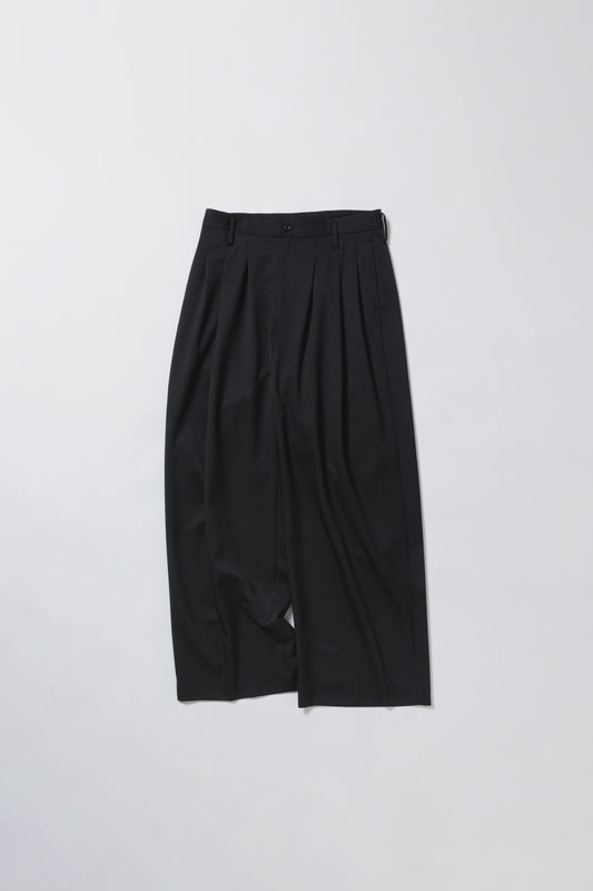 WOOL GABARDINE 3PLEAT WIDE SLACKS, BLACK