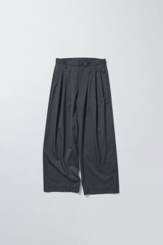 WOOL GABARDINE 3PLEAT WIDE SLACKS, CHARCOAL GRAY
