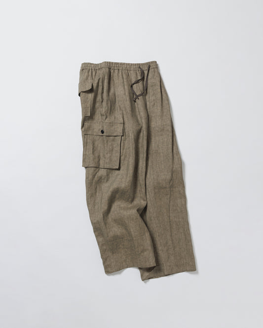 SUMI LINEN WIDE EASY CARGO PANTS, KHAKI