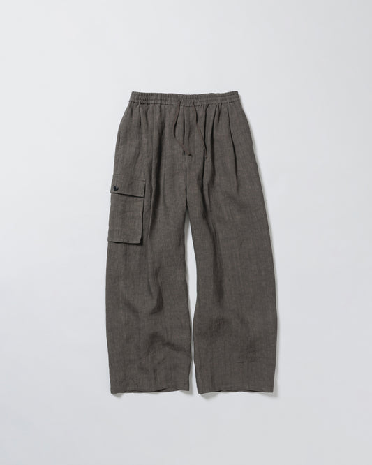 SUMI LINEN WIDE EASY CARGO PANTS, CHARCOAL GRAY