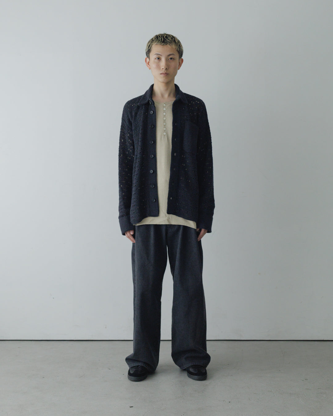 HAND KNITTING MESH SHIRT, BLACK