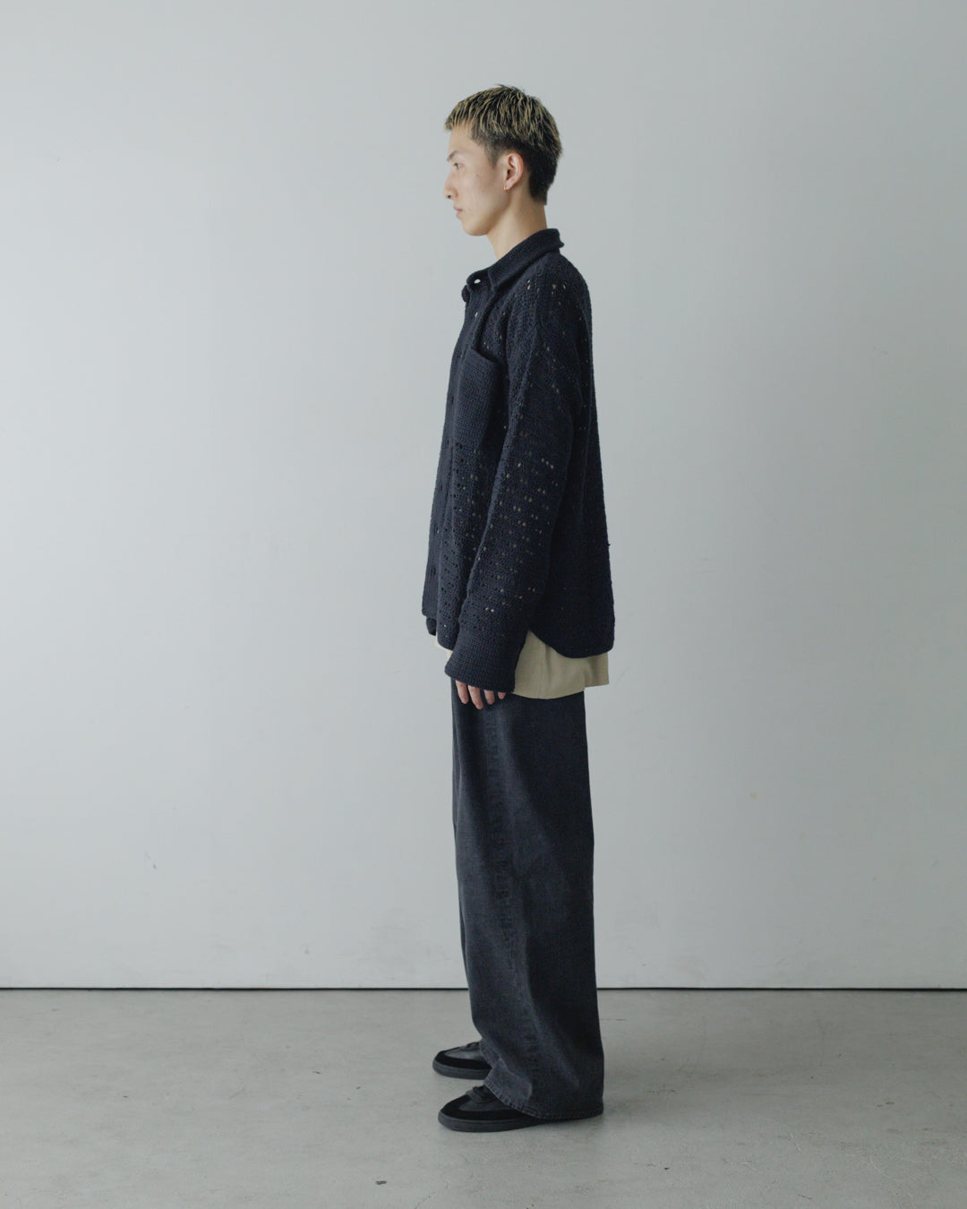HAND KNITTING MESH SHIRT, BLACK