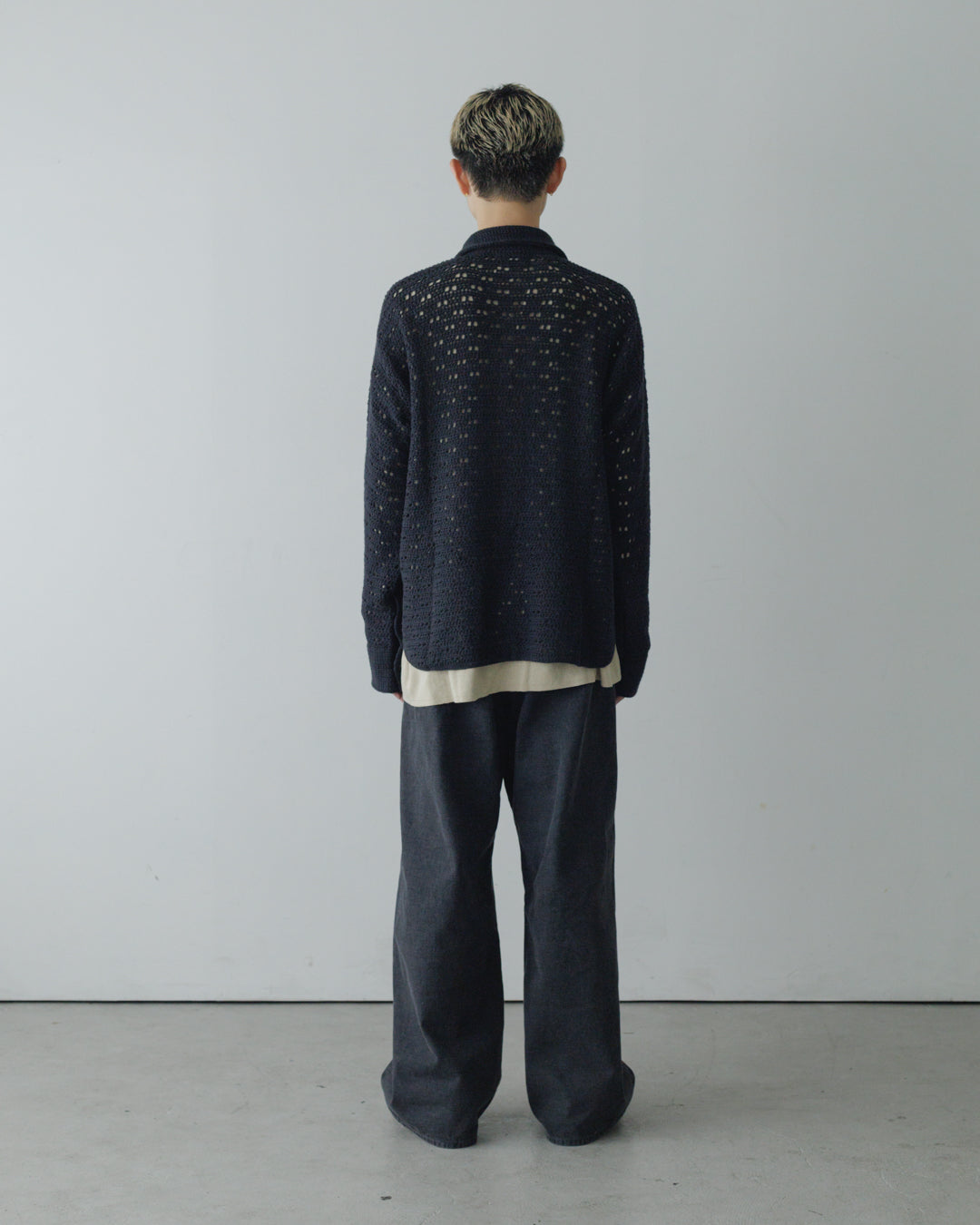 HAND KNITTING MESH SHIRT, BLACK