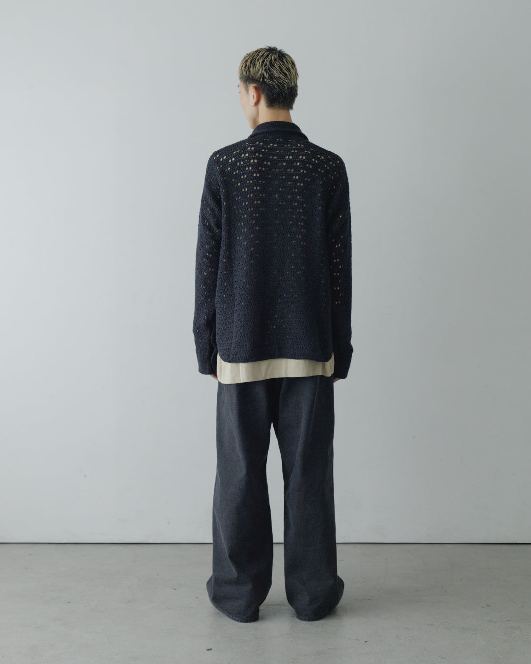 HAND KNITTING MESH SHIRT, BLACK