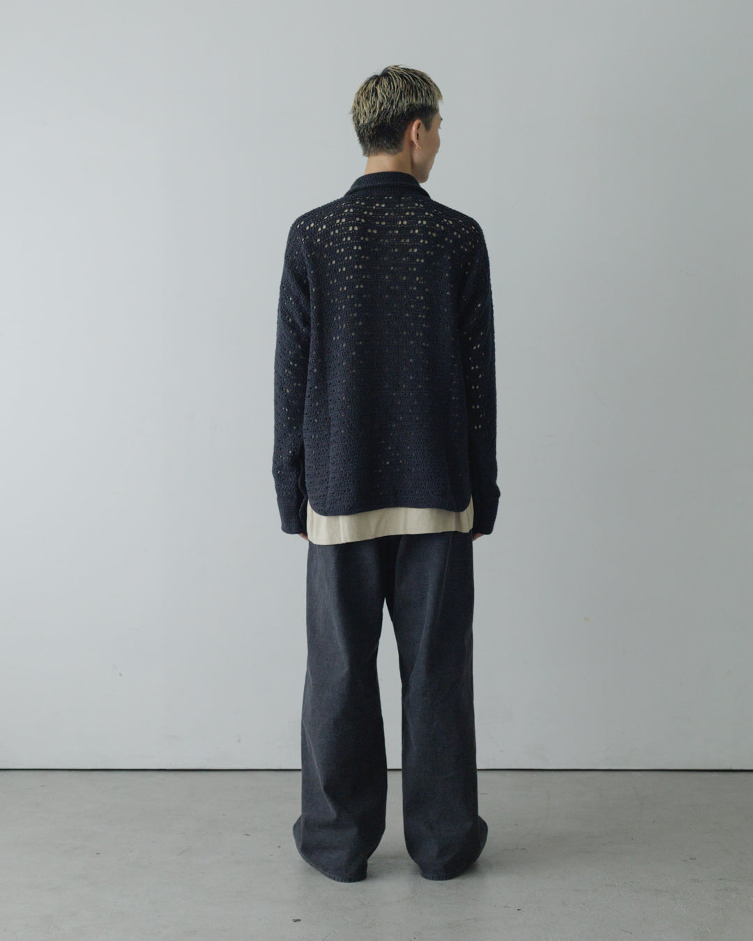 HAND KNITTING MESH SHIRT, BLACK
