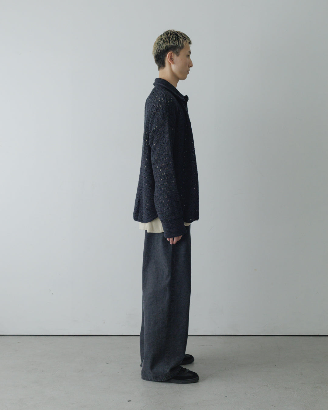 HAND KNITTING MESH SHIRT, BLACK