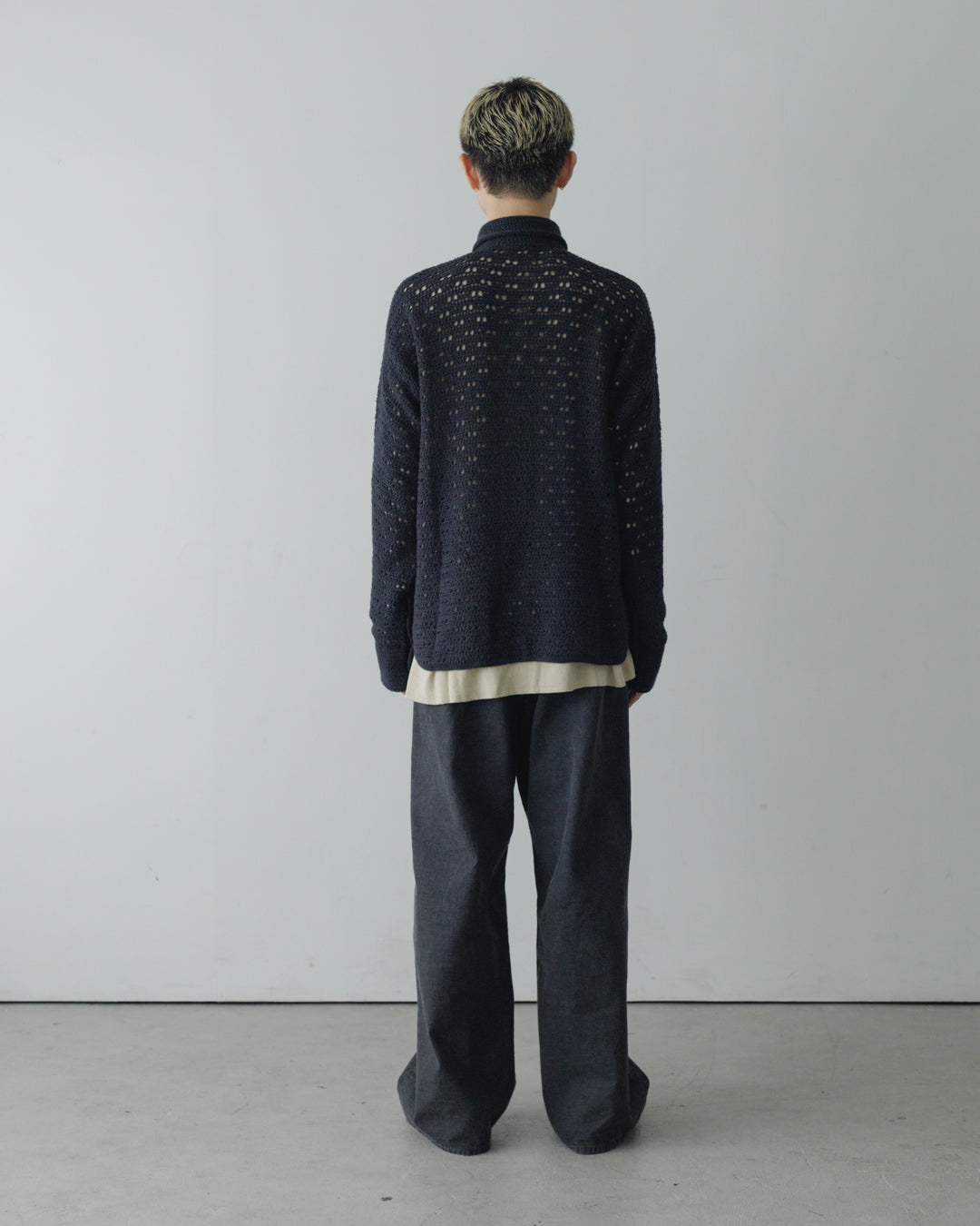 HAND KNITTING MESH SHIRT, BLACK