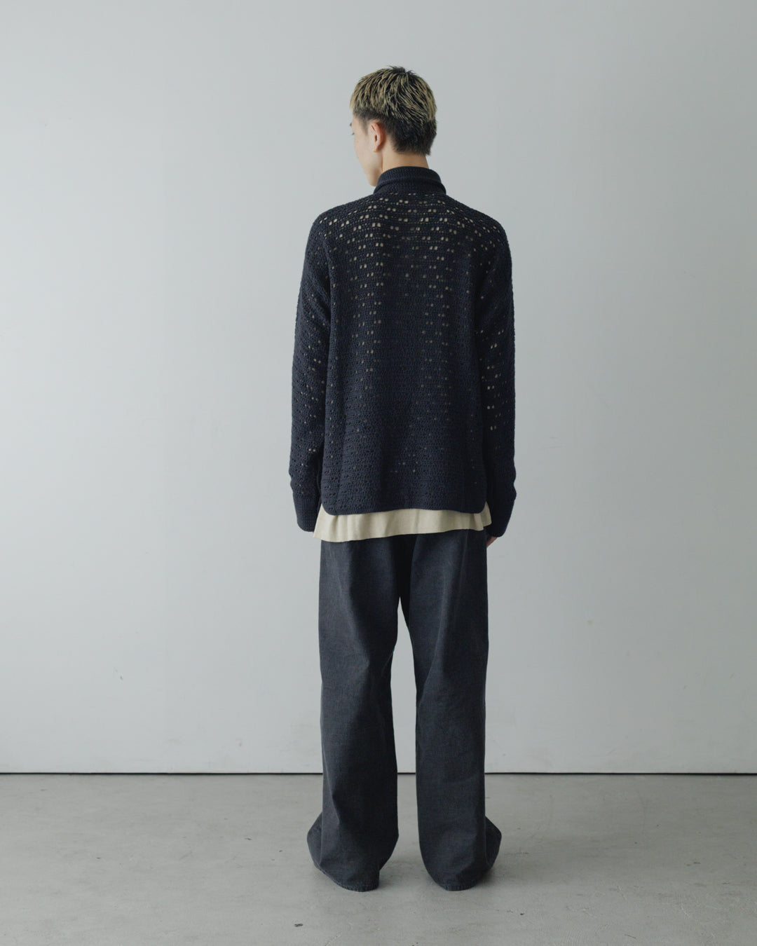 HAND KNITTING MESH SHIRT, BLACK