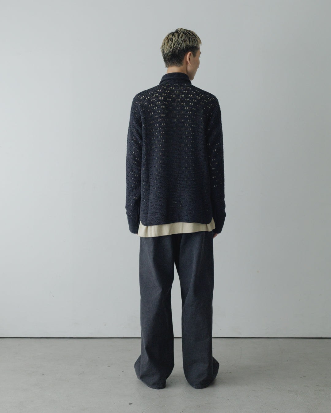 HAND KNITTING MESH SHIRT, BLACK