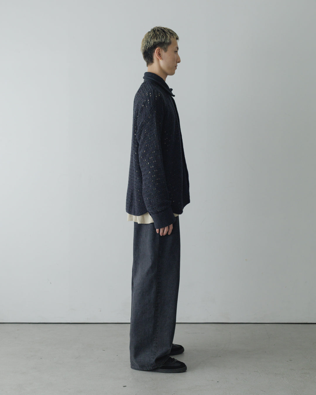 HAND KNITTING MESH SHIRT, BLACK