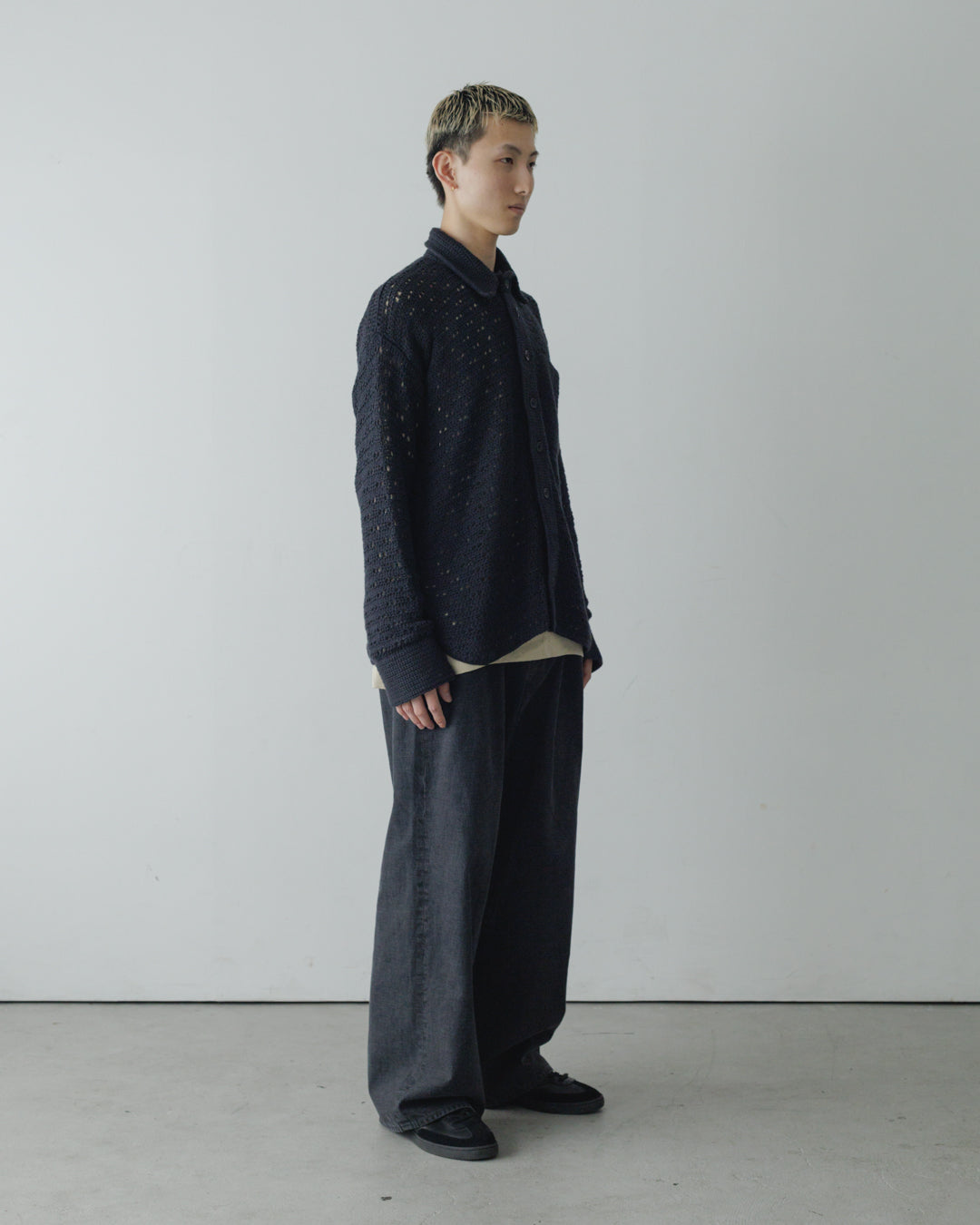 HAND KNITTING MESH SHIRT, BLACK