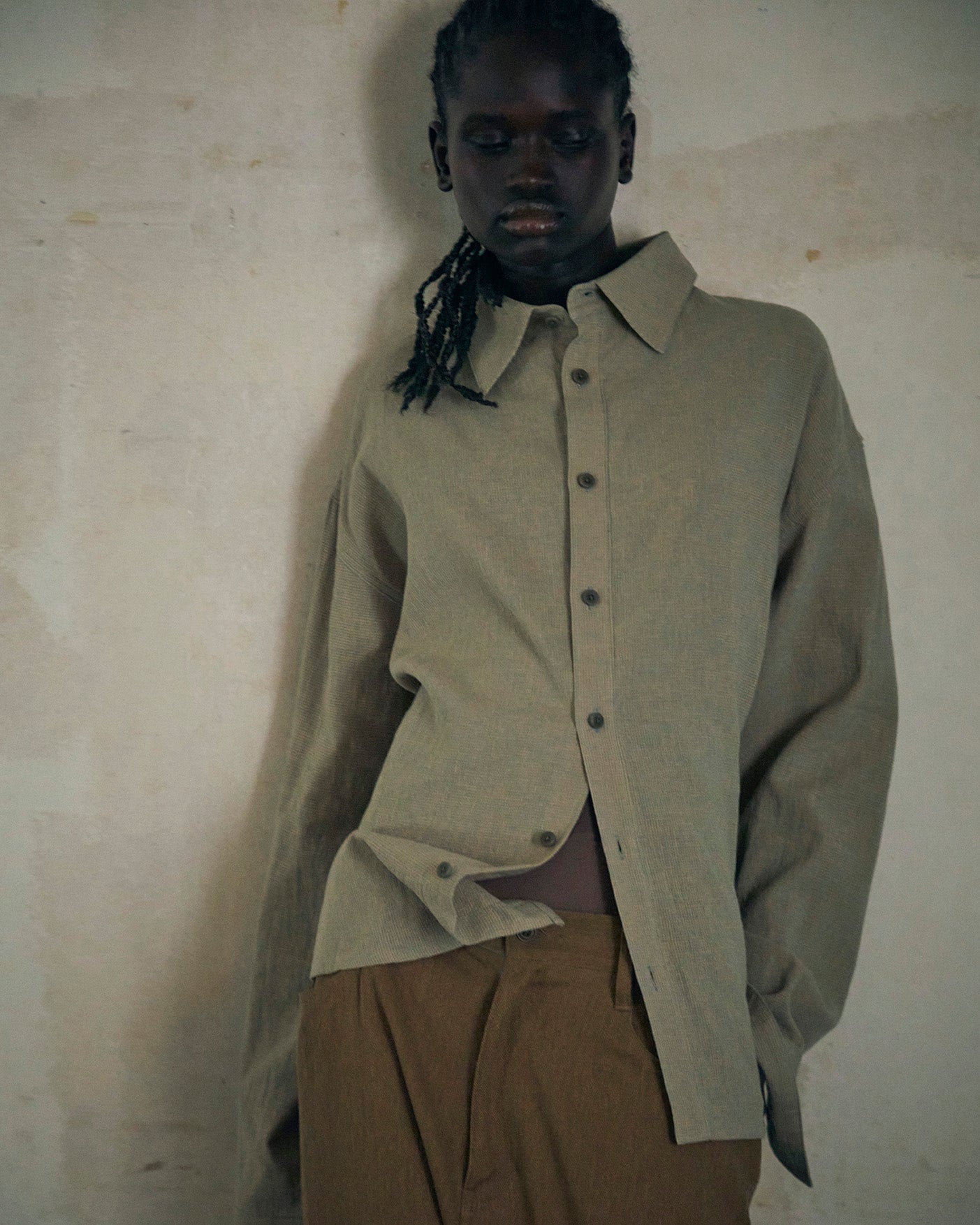 LINEN COTTON RANDAM COLOR HOUNDSTOOTH SHIRT LS, YLW x B.GRAY