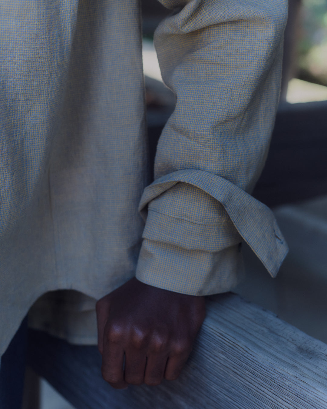 LINEN COTTON RANDAM COLOR HOUNDSTOOTH SHIRT LS, YLW x B.GRAY
