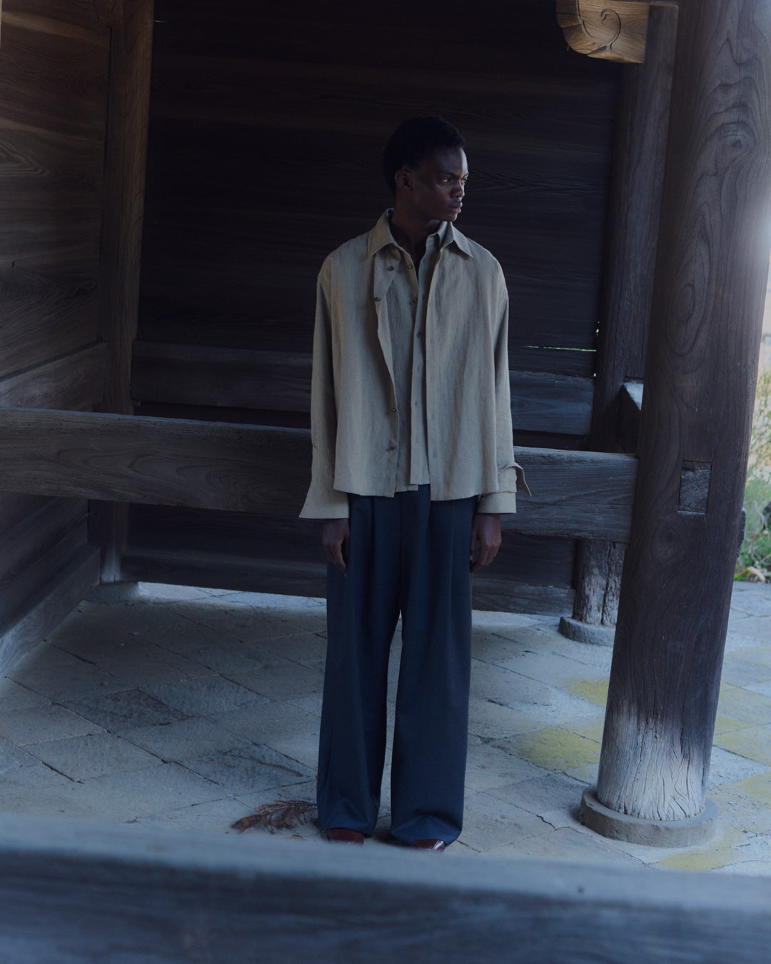 LINEN COTTON RANDAM COLOR HOUNDSTOOTH SHIRT LS, YLW x B.GRAY