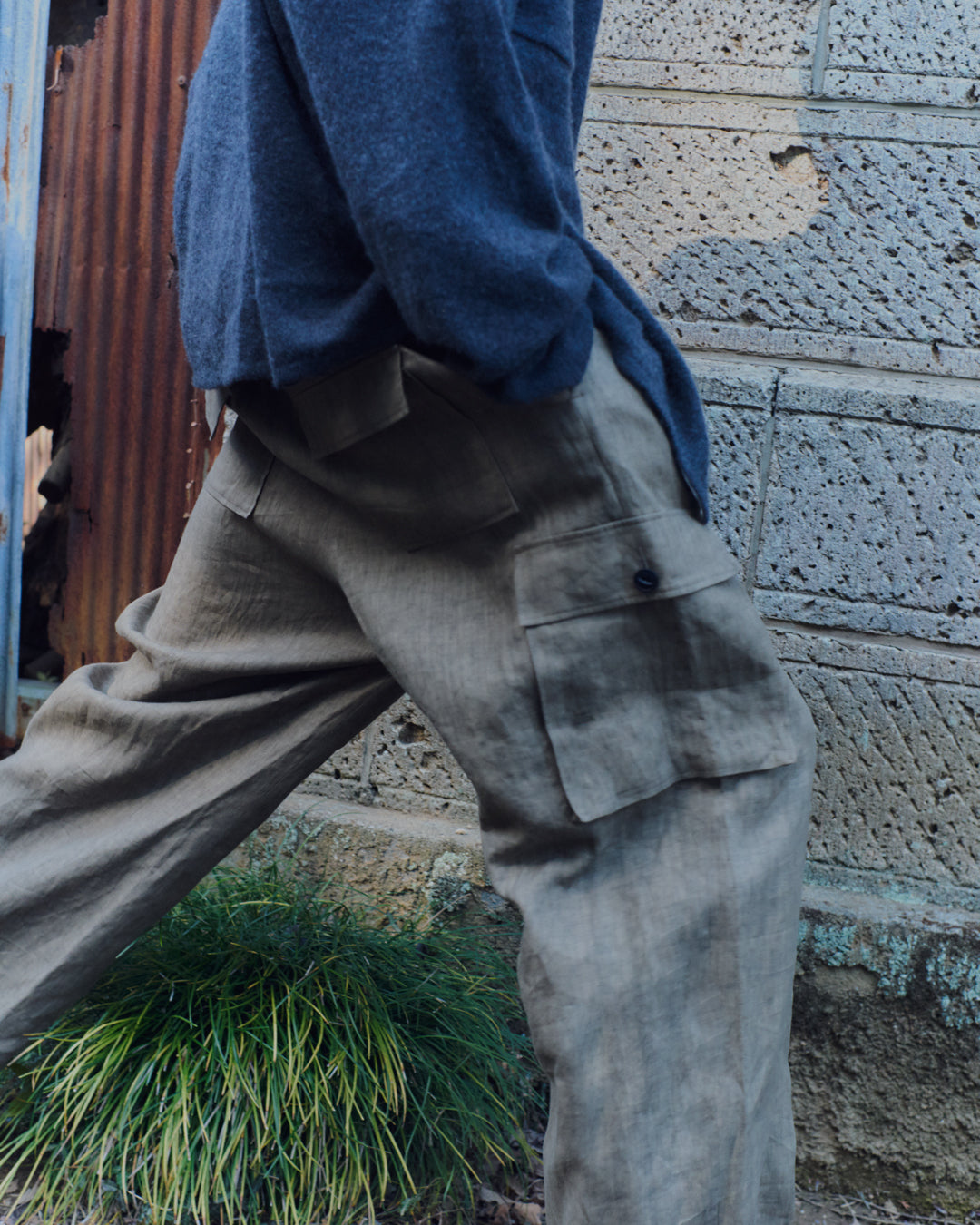 SUMI LINEN WIDE EASY CARGO PANTS, KHAKI