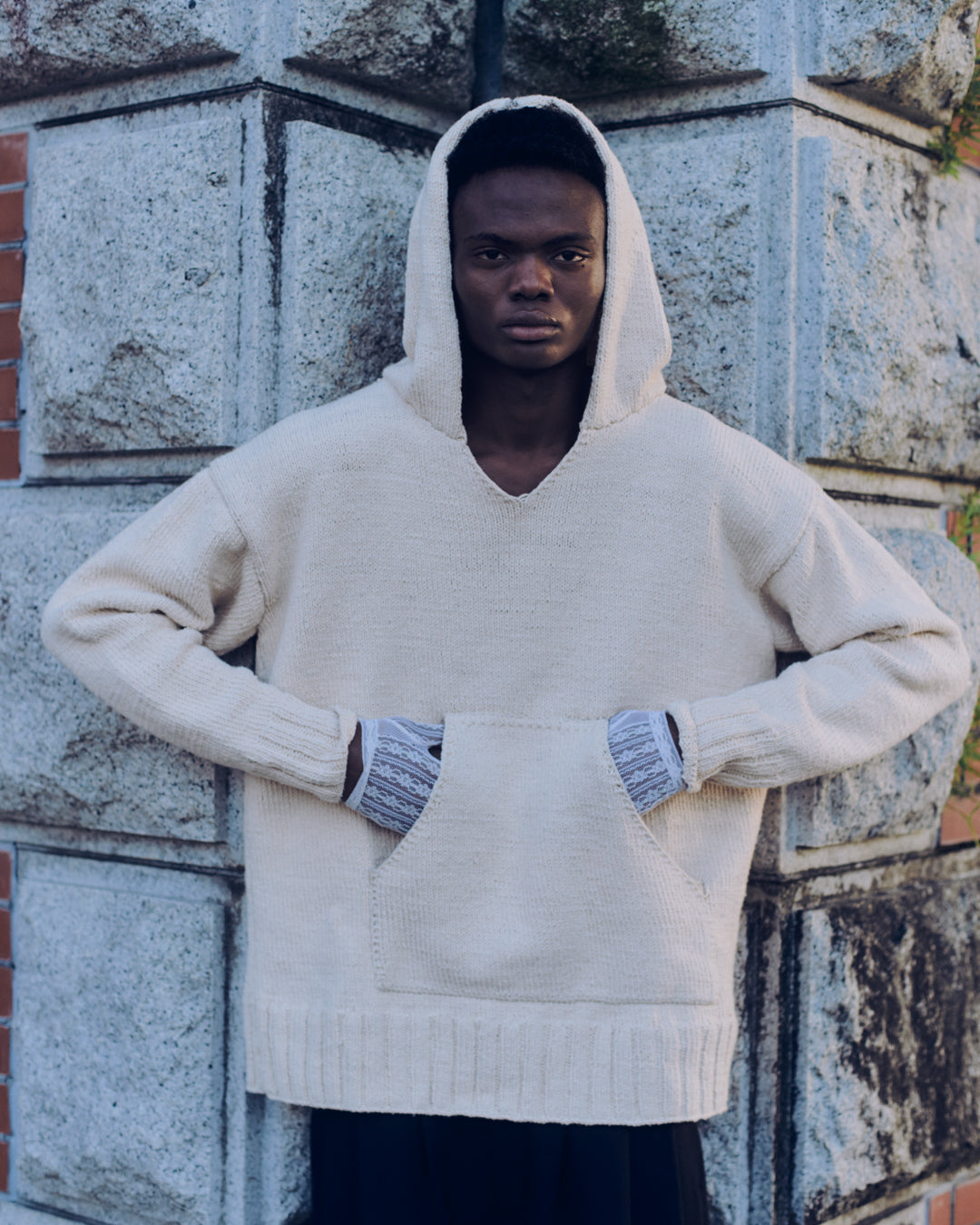 HUNDSPUN KNIT HOODIE, BLACK