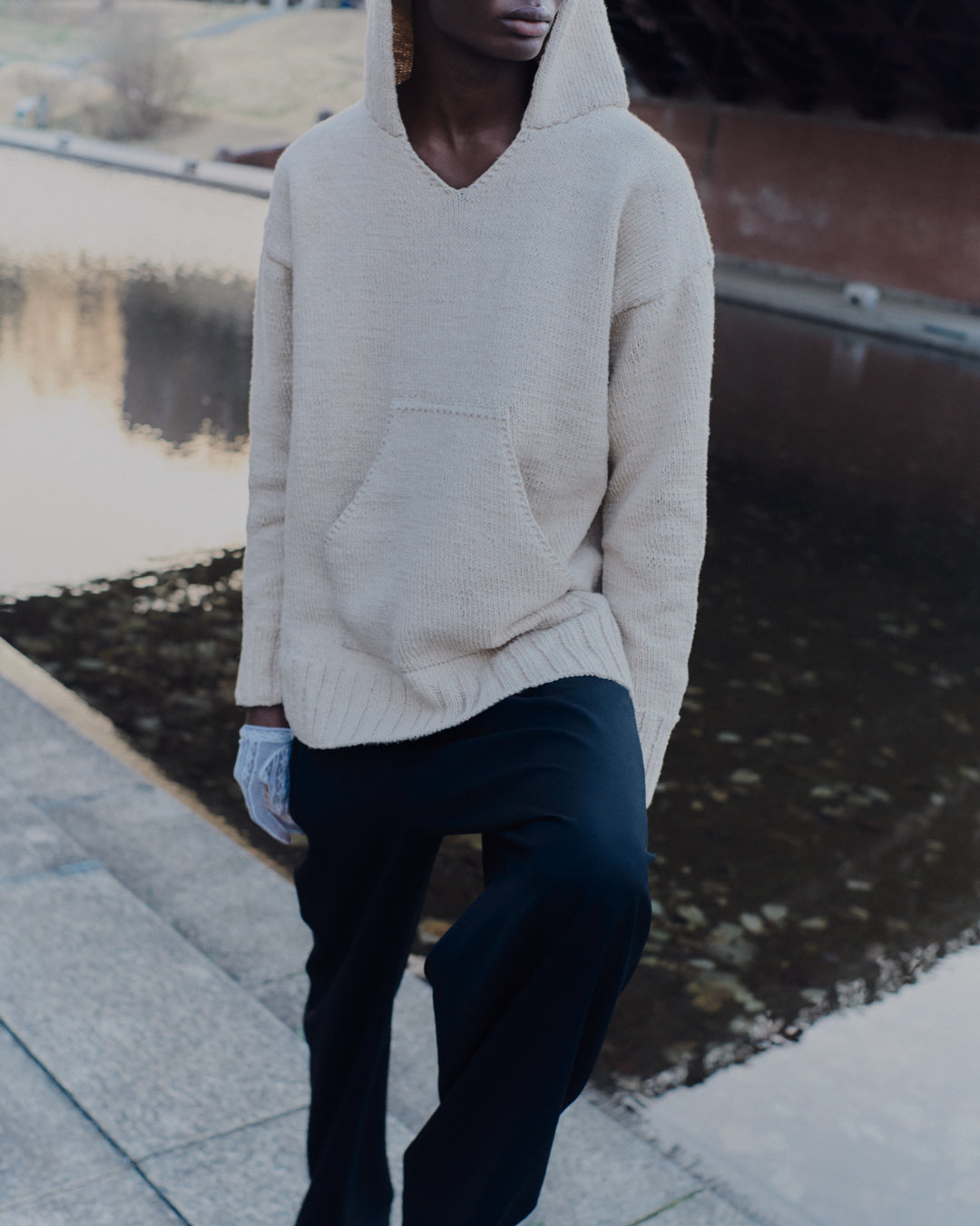 HUNDSPUN KNIT HOODIE, BLACK