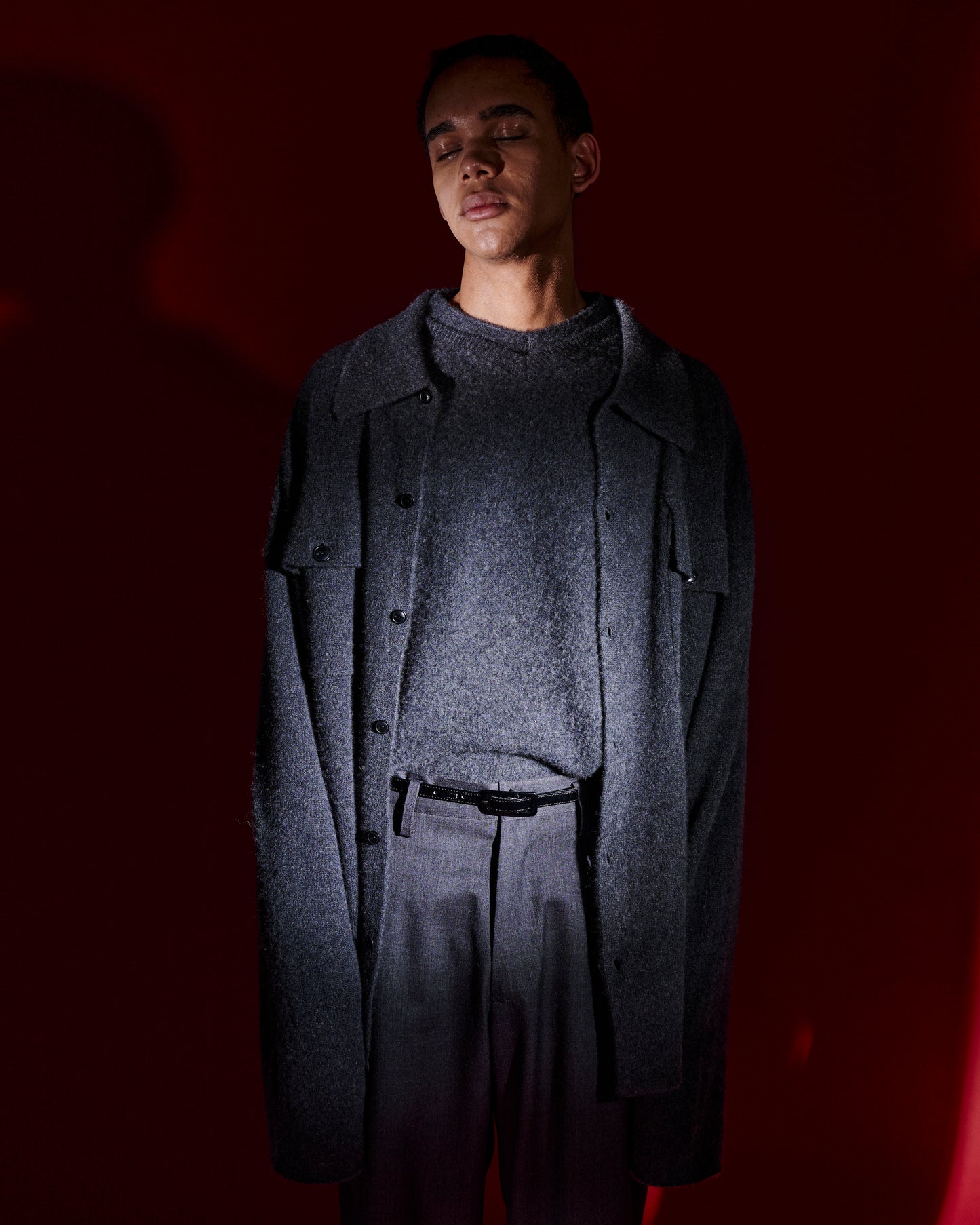 WOOL GABARDINE ASHLEY SLACKS, CHARCOAL GRAY