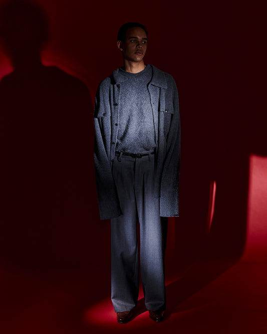 WOOL GABARDINE ASHLEY SLACKS, CHARCOAL GRAY