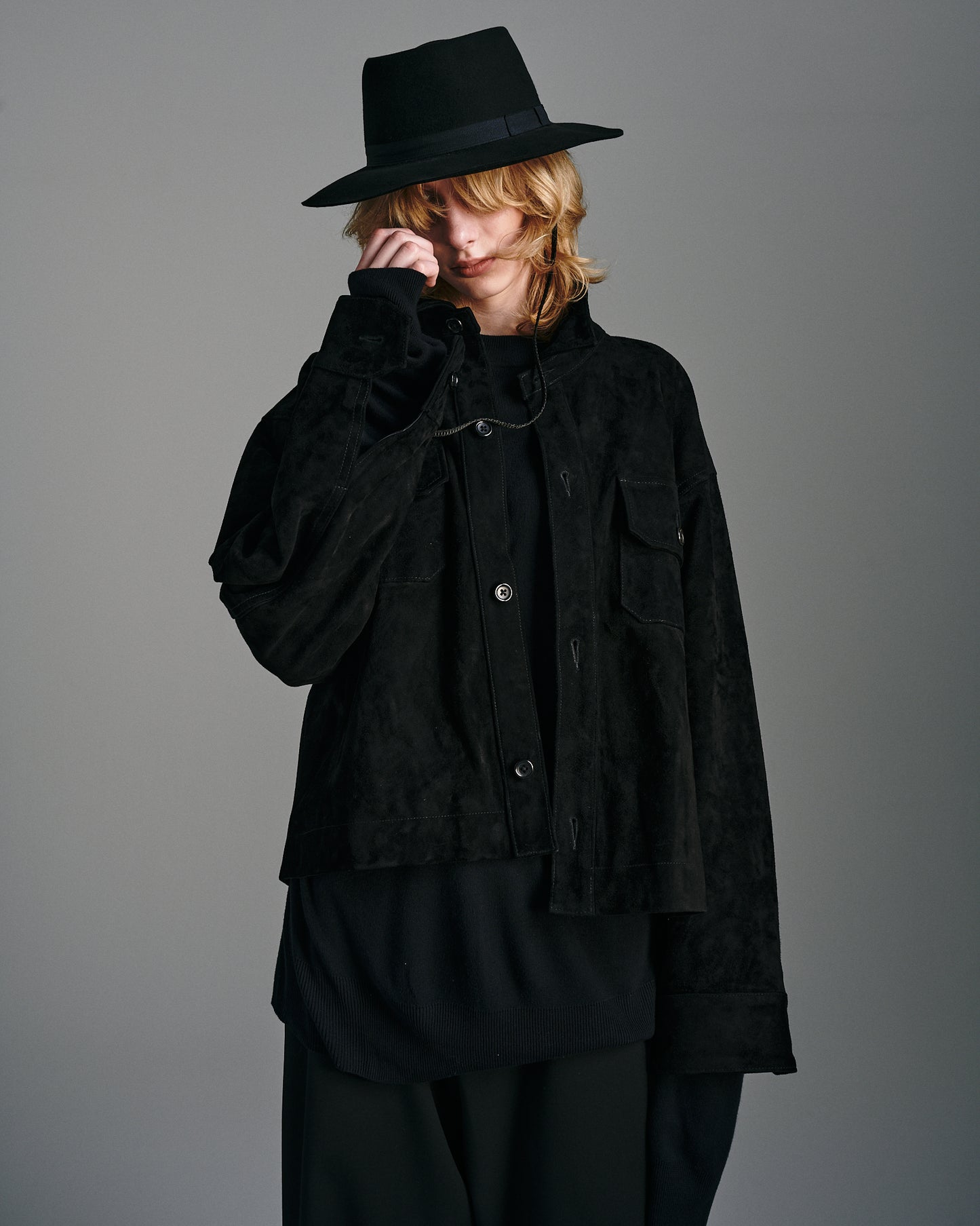 GOAT SUEDE CPO JACKET, BLACK